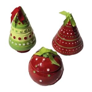 Set Of Three 3 Grasslands Road Cinnamon Scented Ceramic Christmas Decor Candles